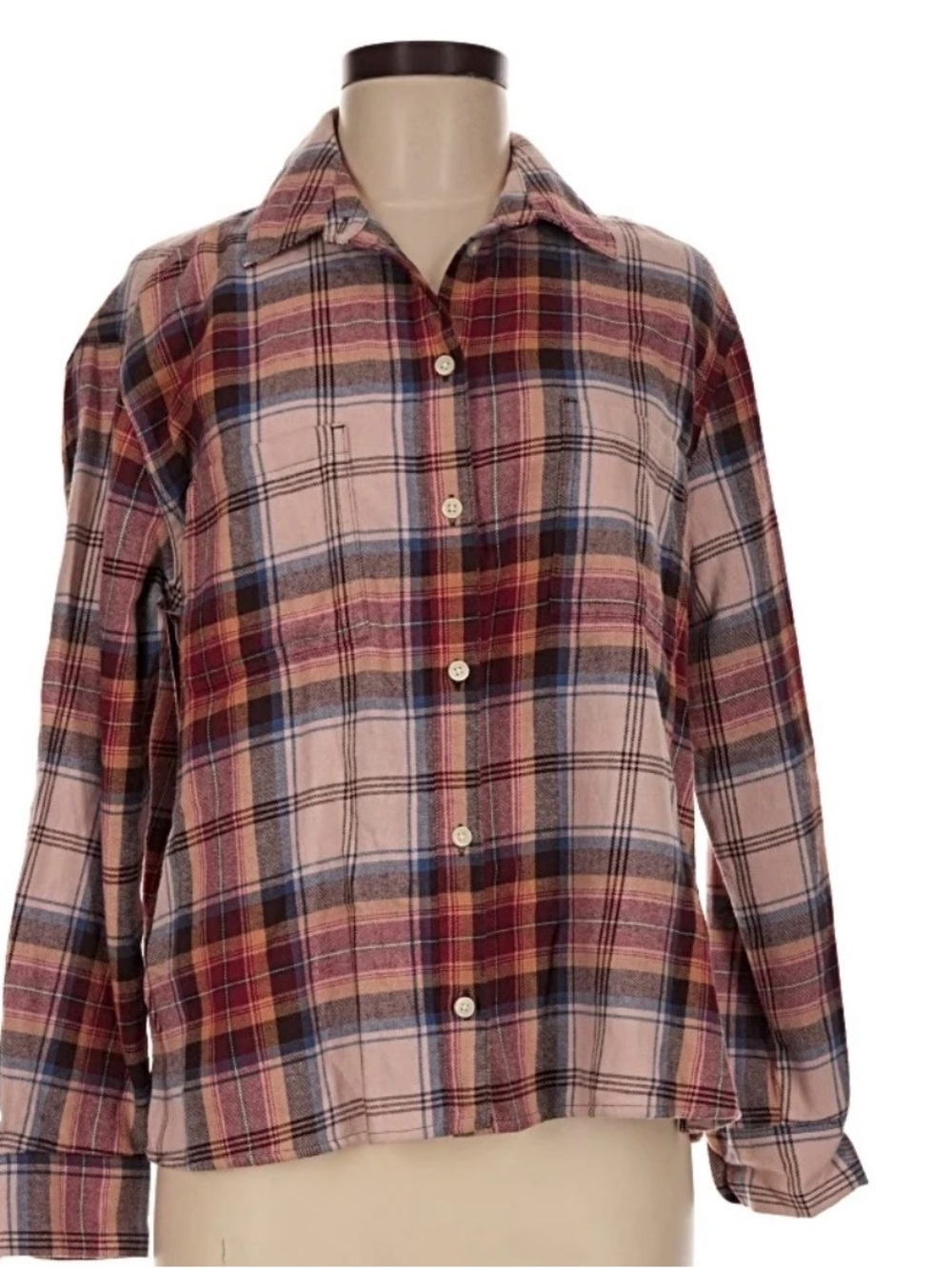 Women’s NWT Plaid Button-Front Flannel Shirt - Pink, Red & Navy
